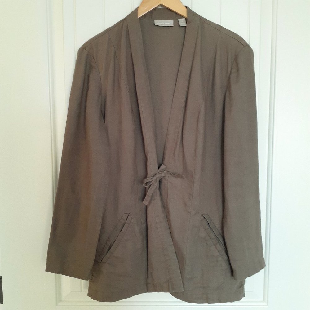 Nordstrom Tie Front Linen Jacket with Pockets Brown Size 6